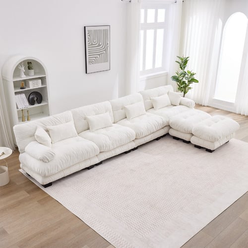 Rizalino Boucle 4 Seater Sofa with Ottoman