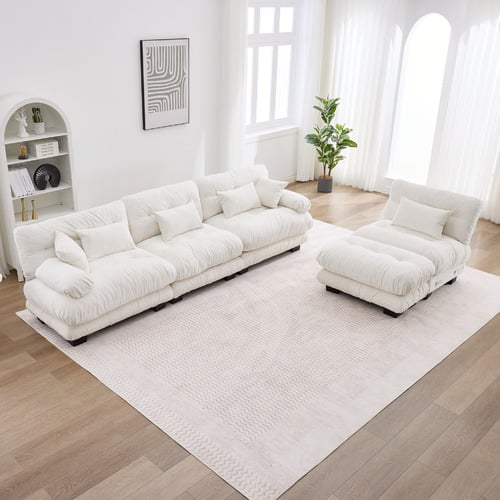Rizalino Boucle 4 Seater Sofa with Ottoman