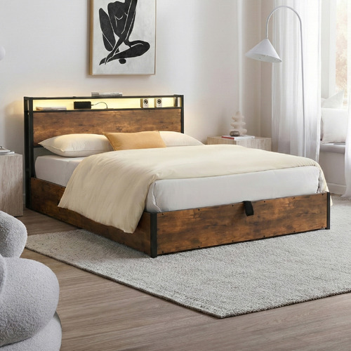 Linford Gas Lift Storage Bed with LED & Charging Station