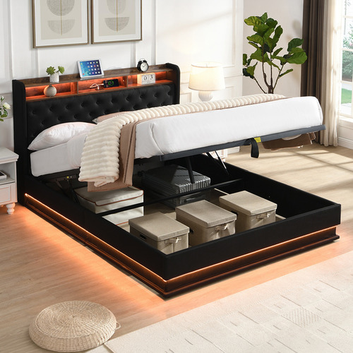 Lawrence Gas Lift Storage Bed with LED