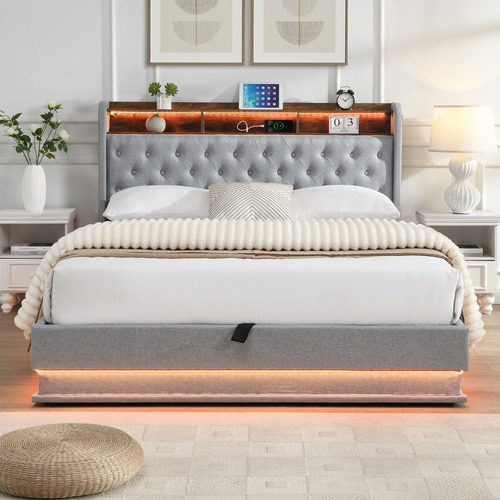 Lawrence Gas Lift Storage Bed with LED