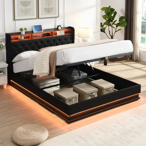 Lawrence Gas Lift Storage Bed with LED