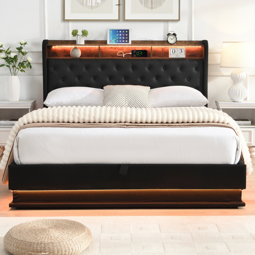 Lawrence Gas Lift Storage Bed with LED