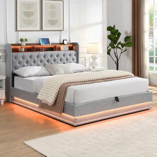 Lawrence Gas Lift Storage Bed with LED