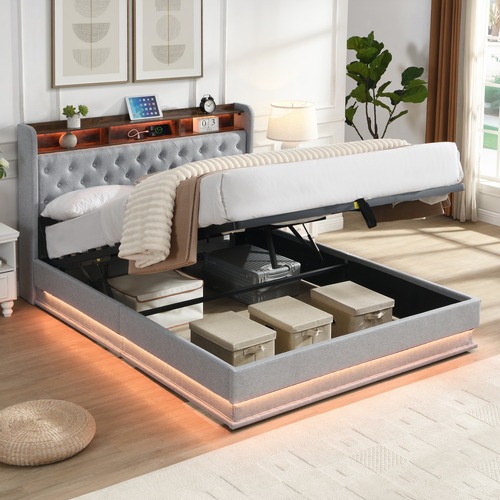 Lawrence Gas Lift Storage Bed with LED