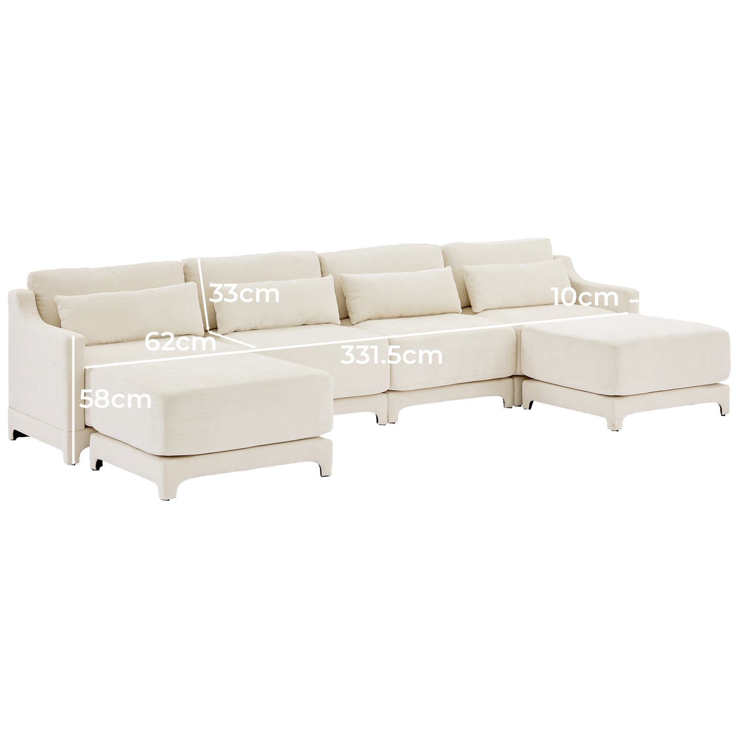Felicie 4 Seater Chenille Modular Sofa & Ottoman Set