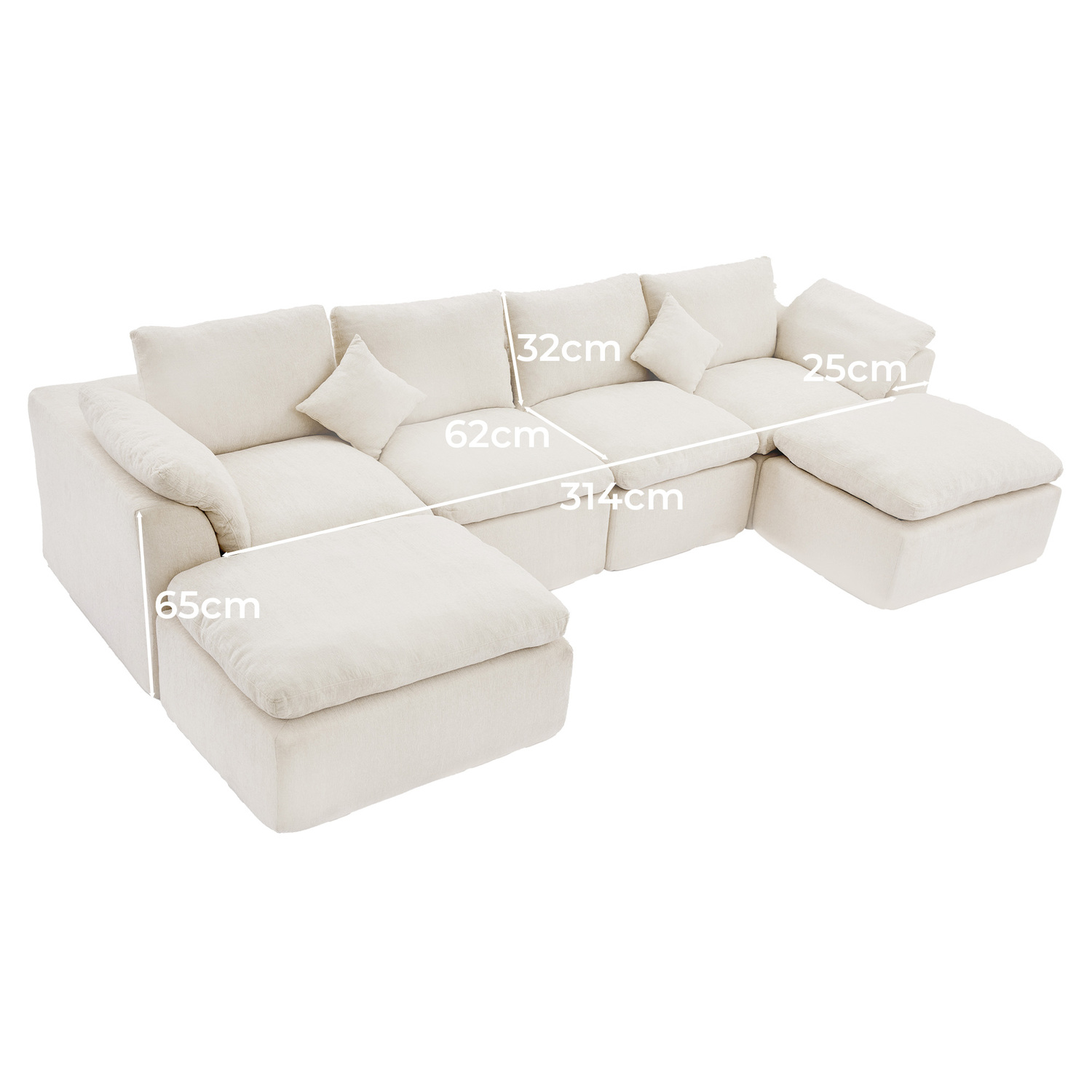 Fiona 4 Seater Chenille Modular Sofa & Ottoman Set