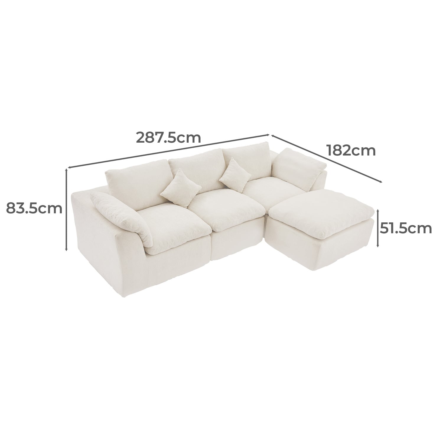 Fiona 4 Seater Chenille Sofa & Ottoman Set