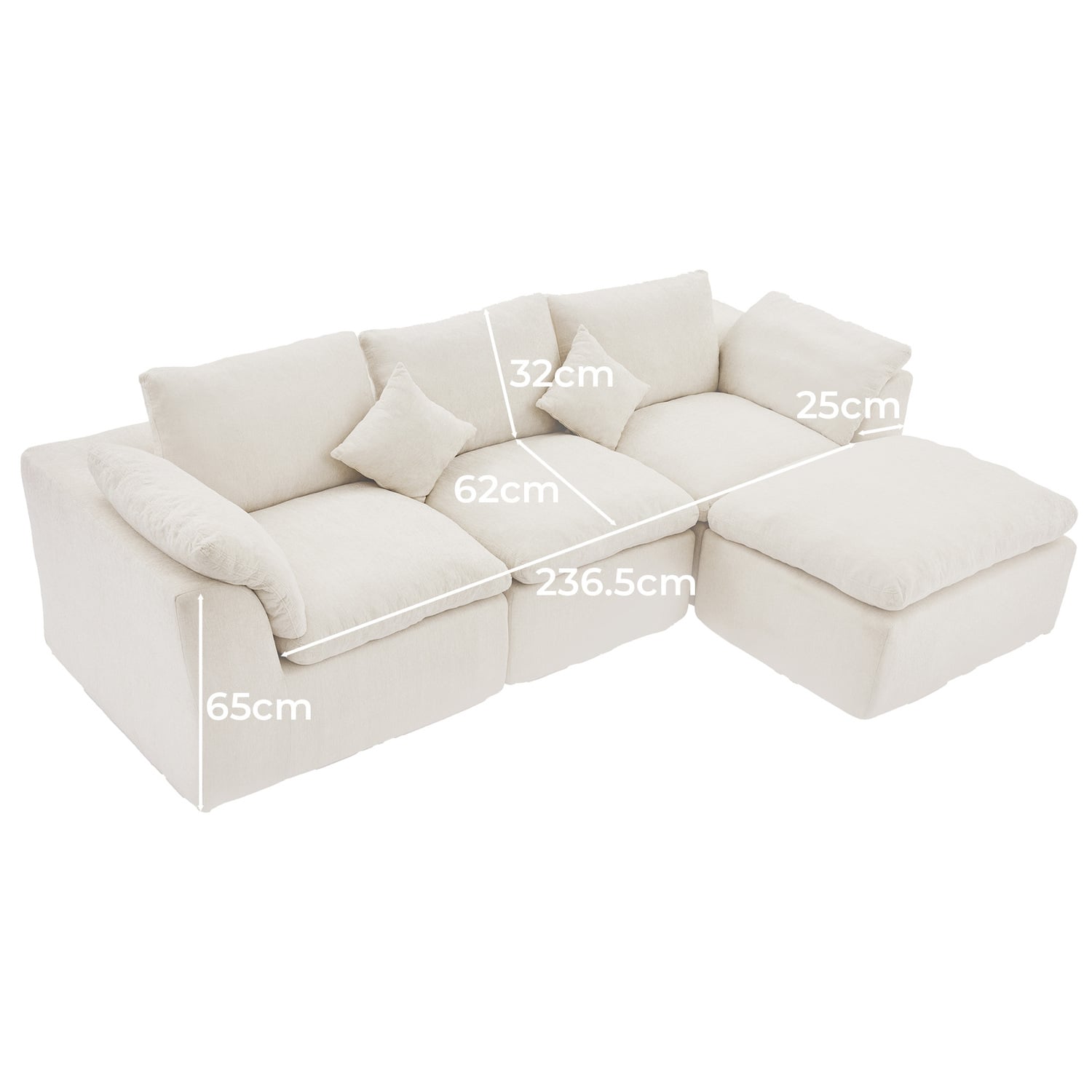 Fiona 4 Seater Chenille Sofa & Ottoman Set