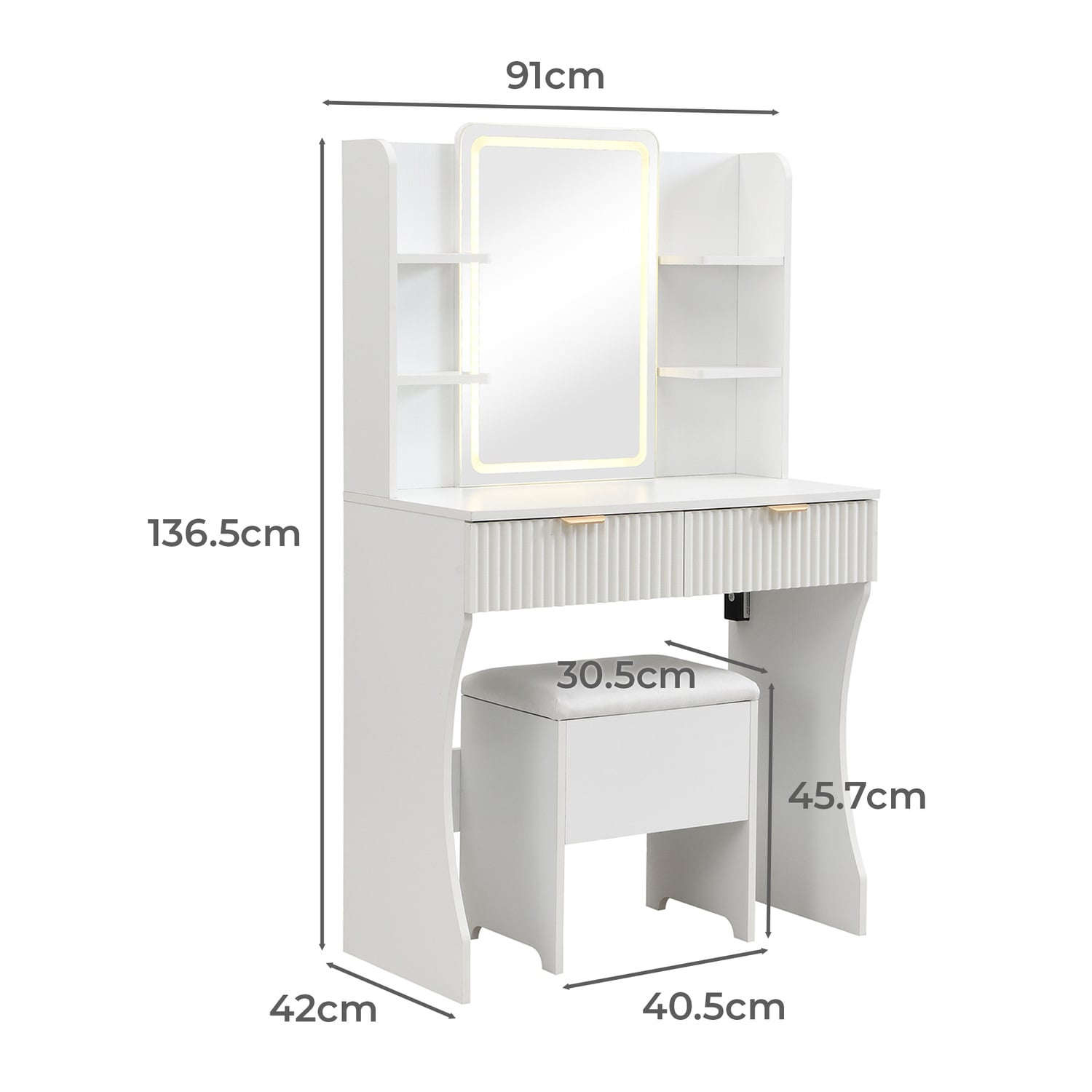 Tetia LED Dressing Table & Stool Set