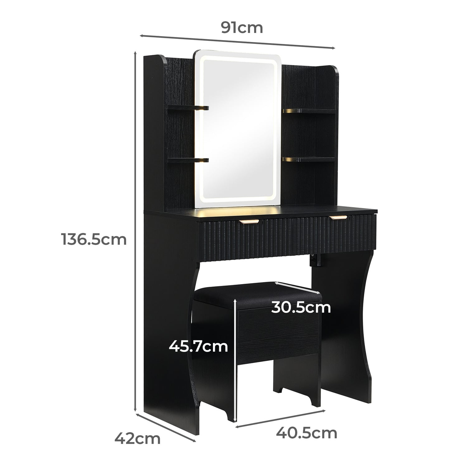 Tetia LED Dressing Table & Stool Set