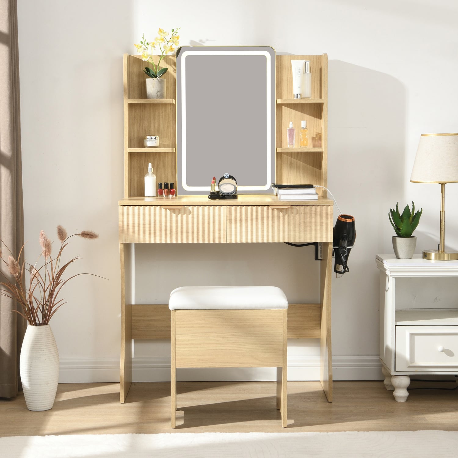 2 Piece Tetia LED Dressing Table & Stool Set