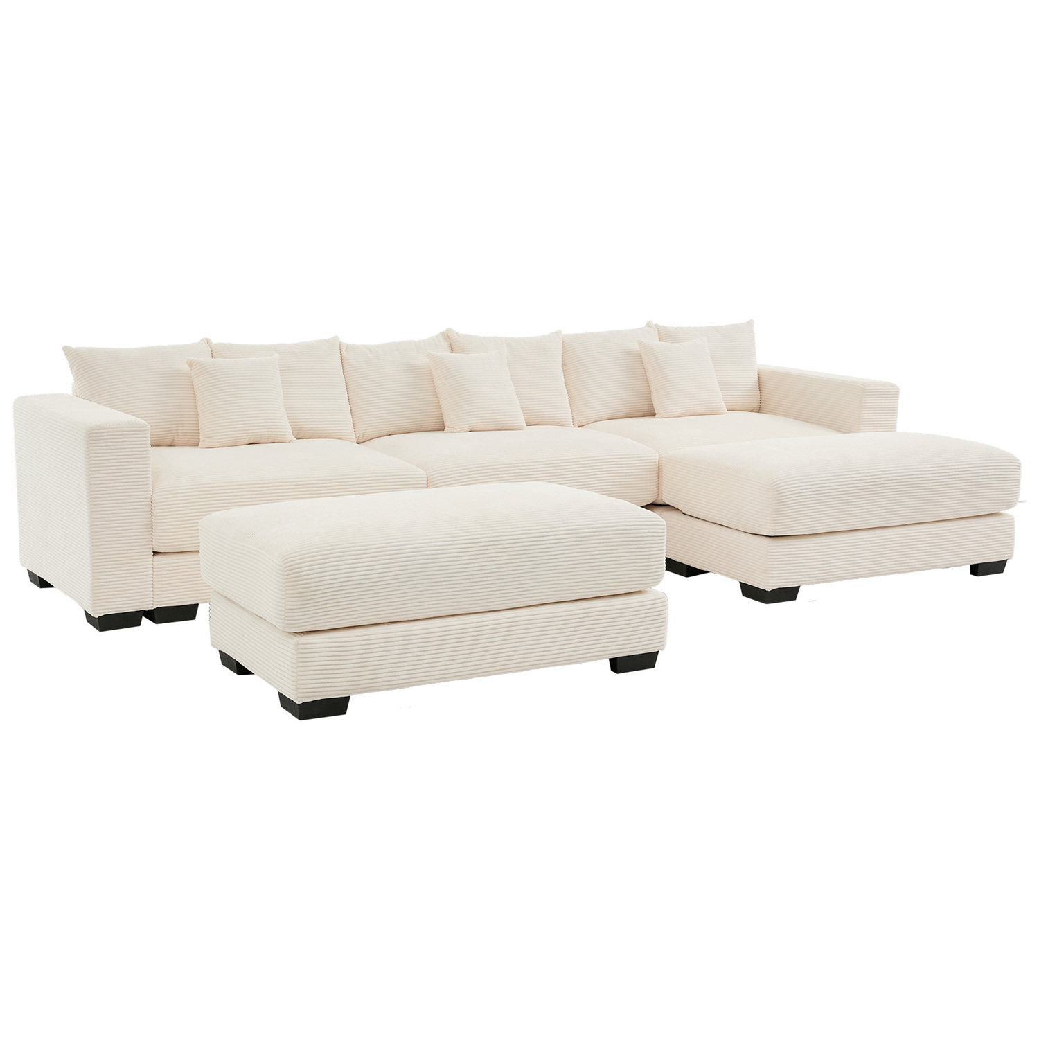 Winona 4 Seater Corduroy Modular Sofa & Ottoman Set