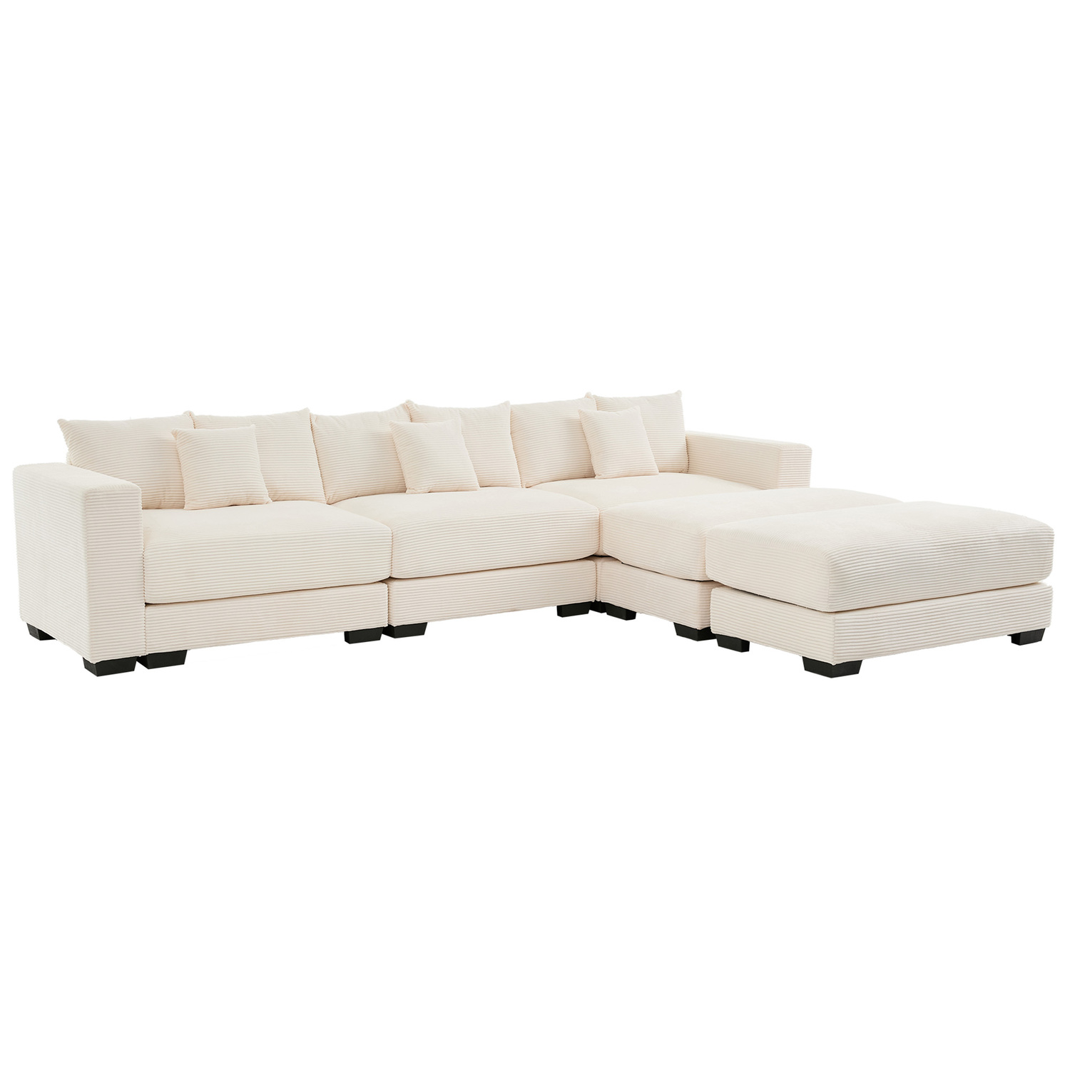 Winona 4 Seater Corduroy Modular Sofa & Ottoman Set