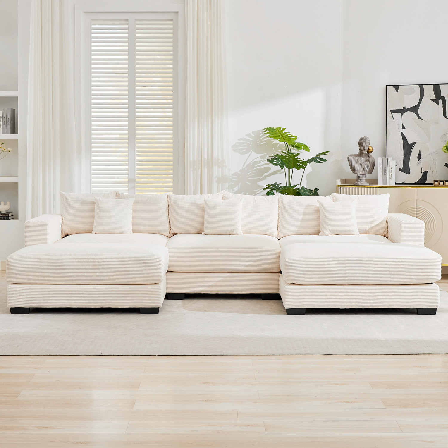 Winona 4 Seater Corduroy Modular Sofa & Ottoman Set