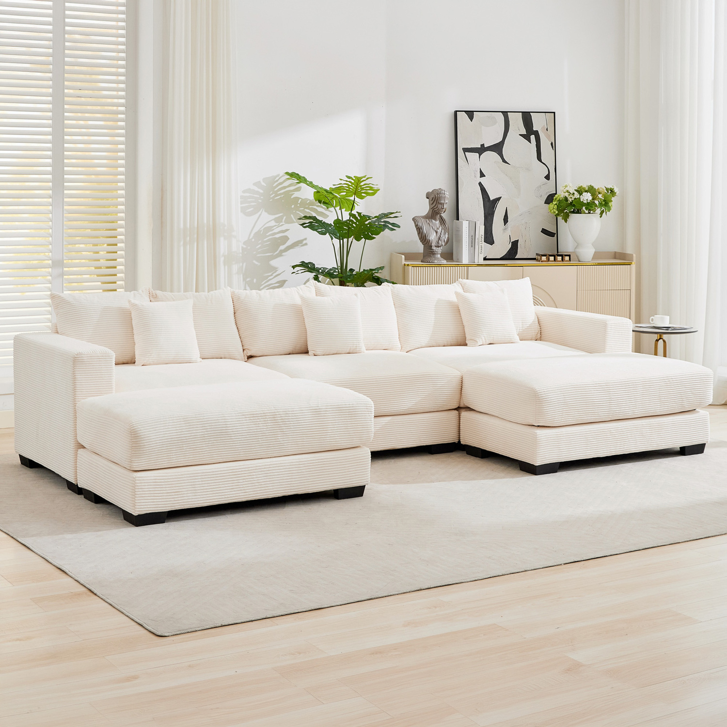 Winona 4 Seater Corduroy Modular Sofa & Ottoman Set