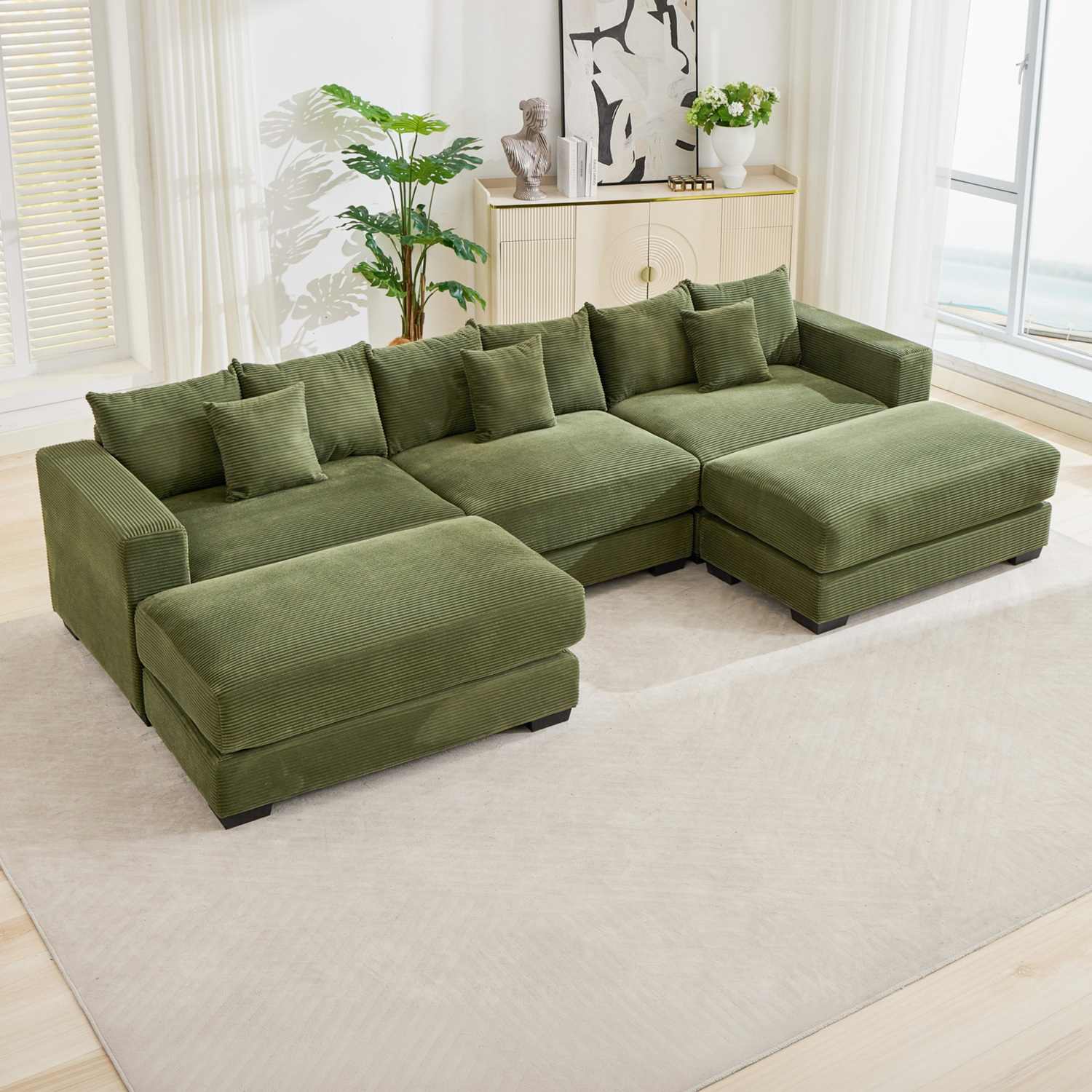 Winona 4 Seater Corduroy Modular Sofa & Ottoman Set