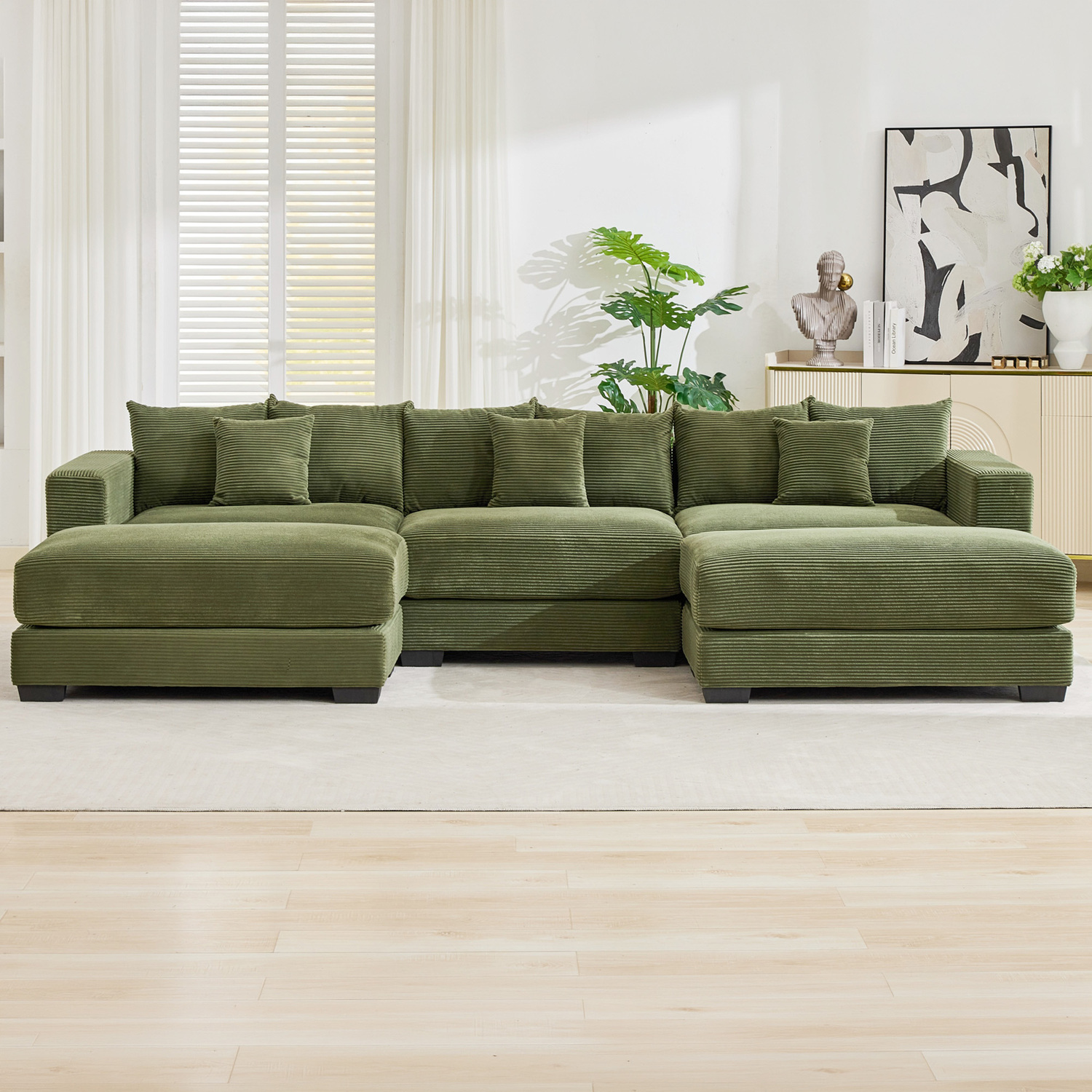 Winona 4 Seater Corduroy Modular Sofa & Ottoman Set