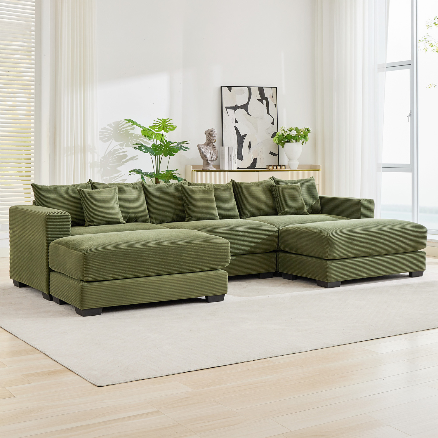 Winona 4 Seater Corduroy Modular Sofa & Ottoman Set