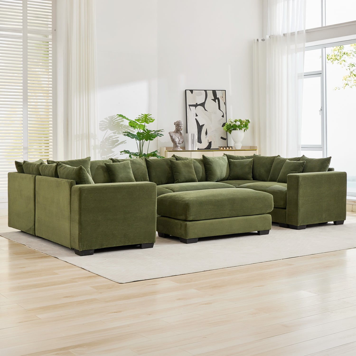 Winona 5 Seater Corduroy Modular Sofa & Ottoman Set