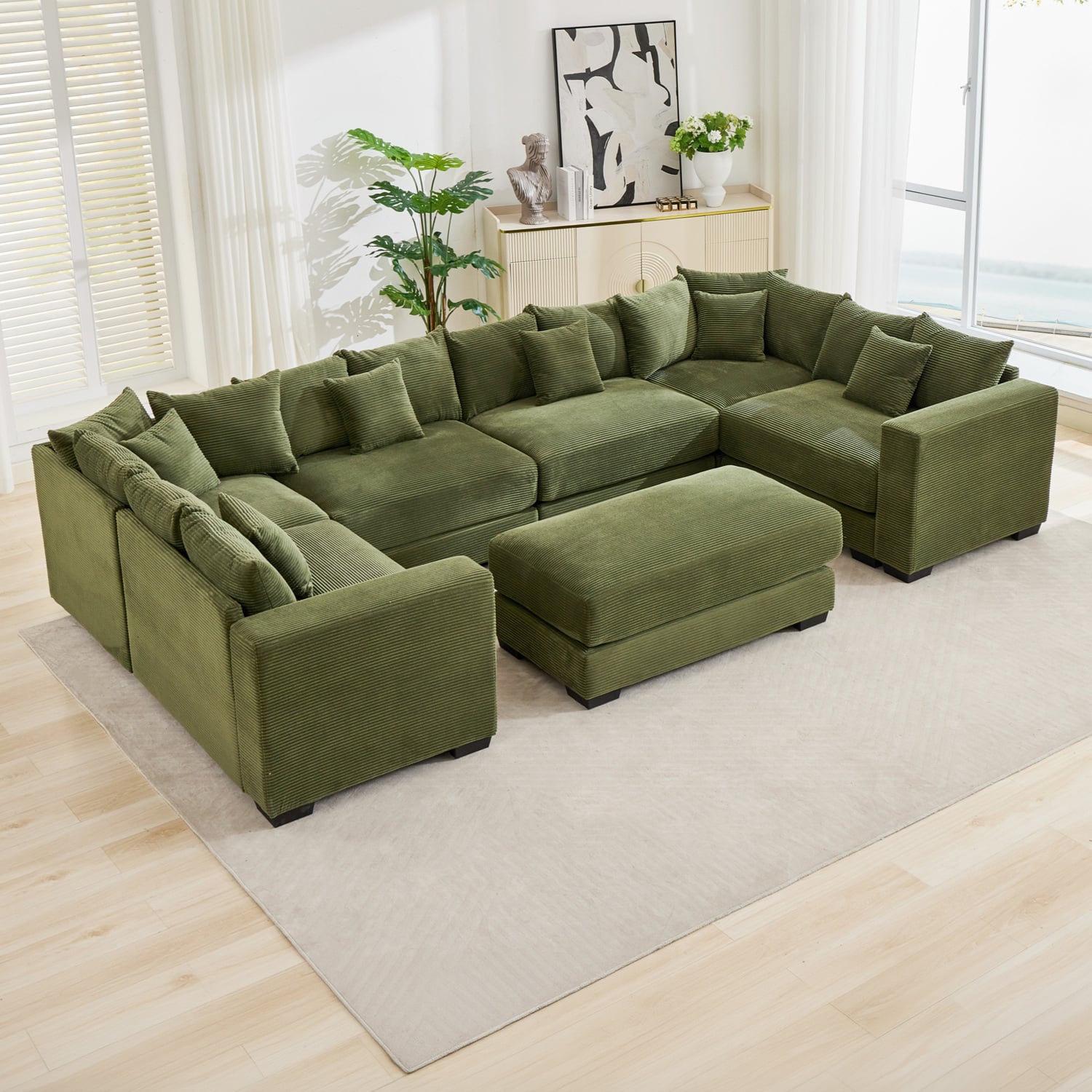 Winona 5 Seater Corduroy Modular Sofa & Ottoman Set