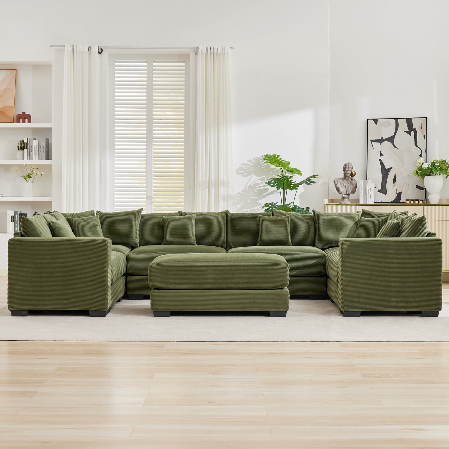 Winona 5 Seater Corduroy Modular Sofa & Ottoman Set