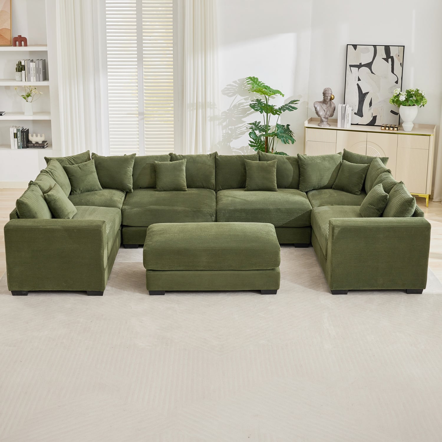 Winona 5 Seater Corduroy Modular Sofa & Ottoman Set