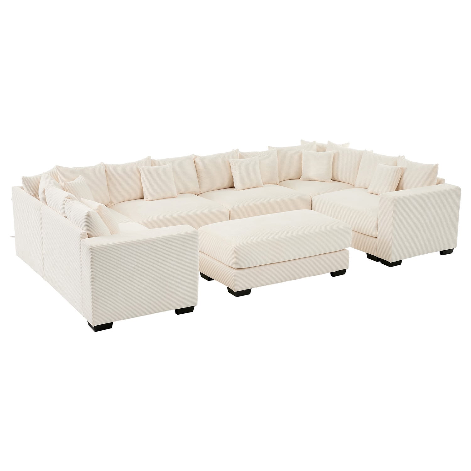 Winona 5 Seater Corduroy Modular Sofa & Ottoman Set