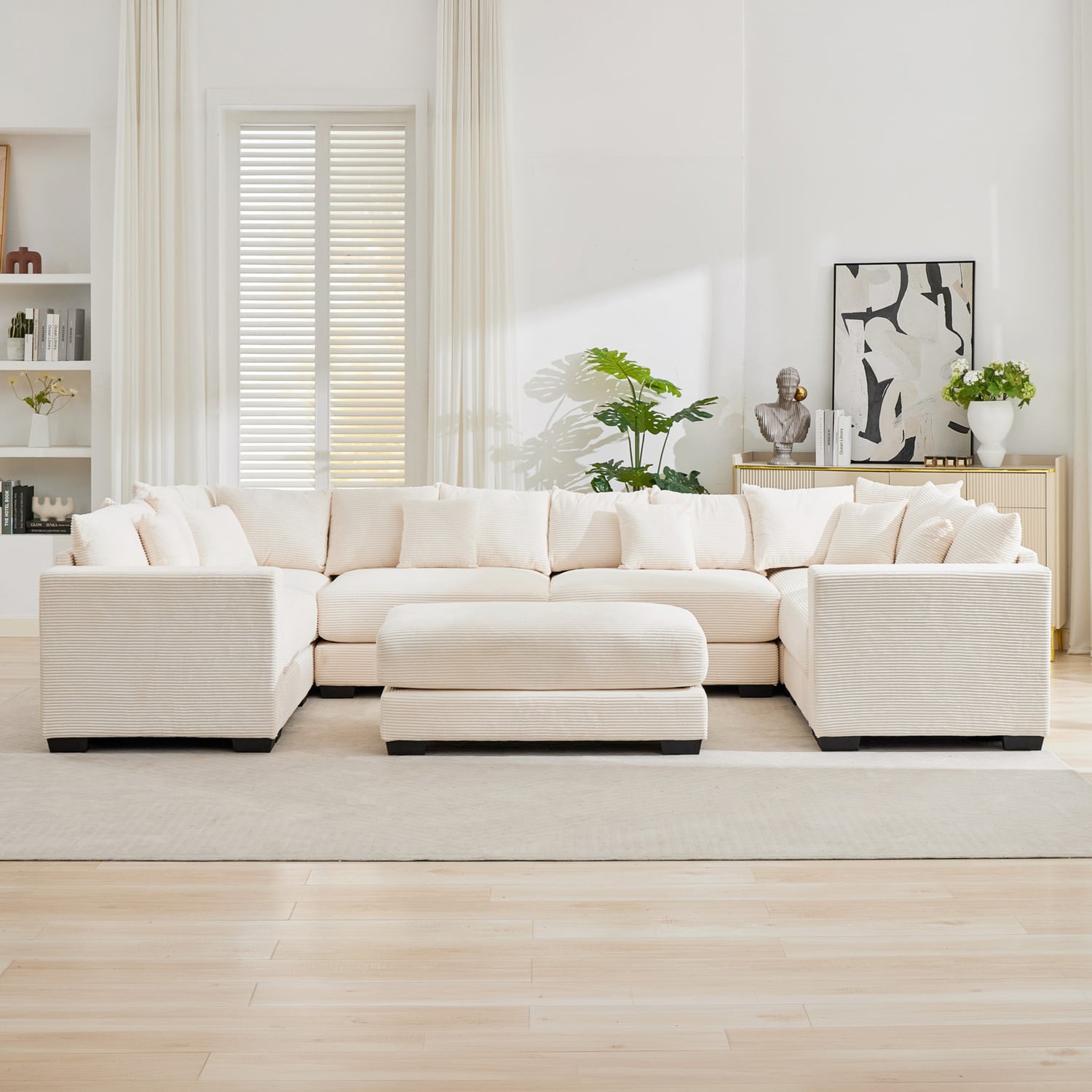 Winona 5 Seater Corduroy Modular Sofa & Ottoman Set