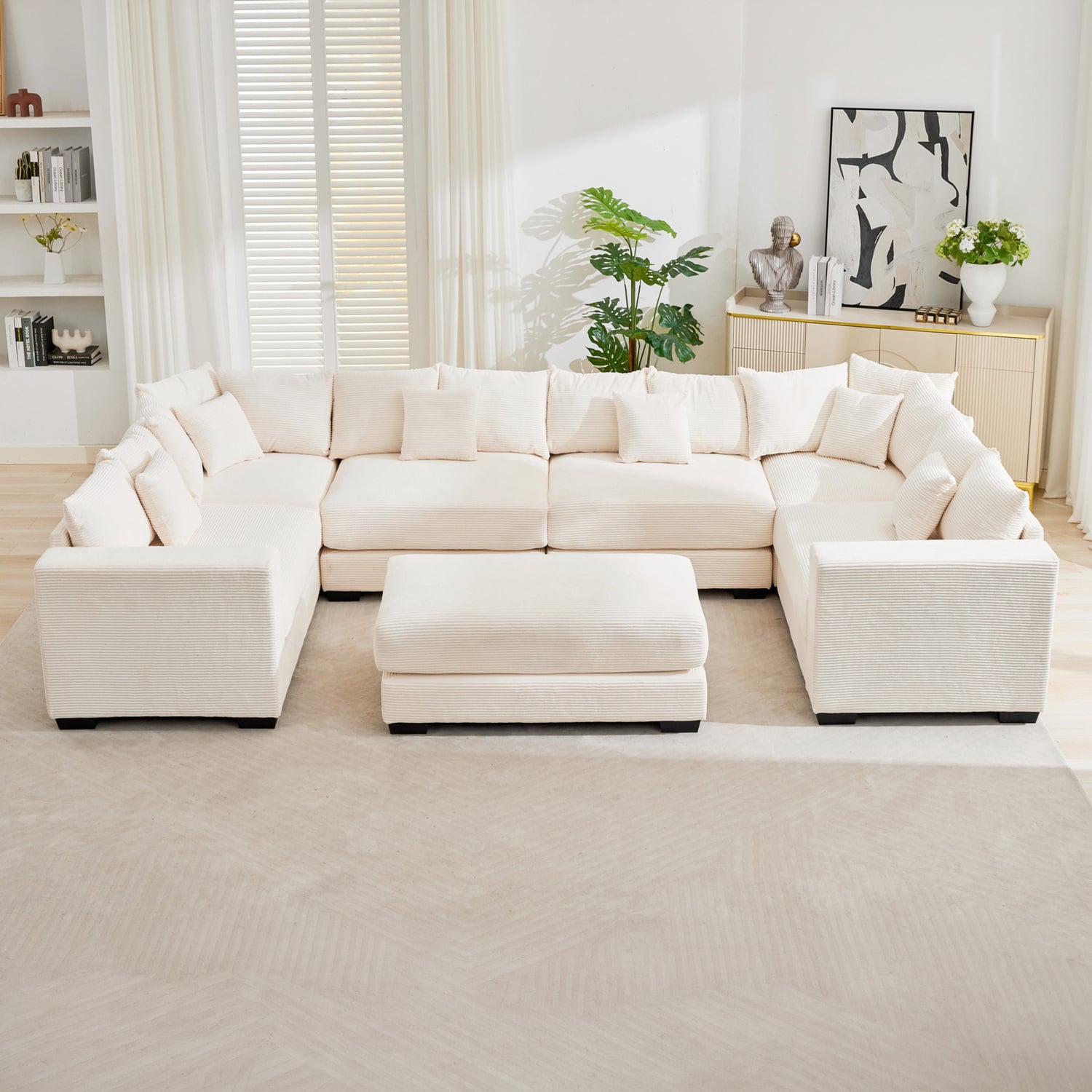 Winona 5 Seater Corduroy Modular Sofa & Ottoman Set