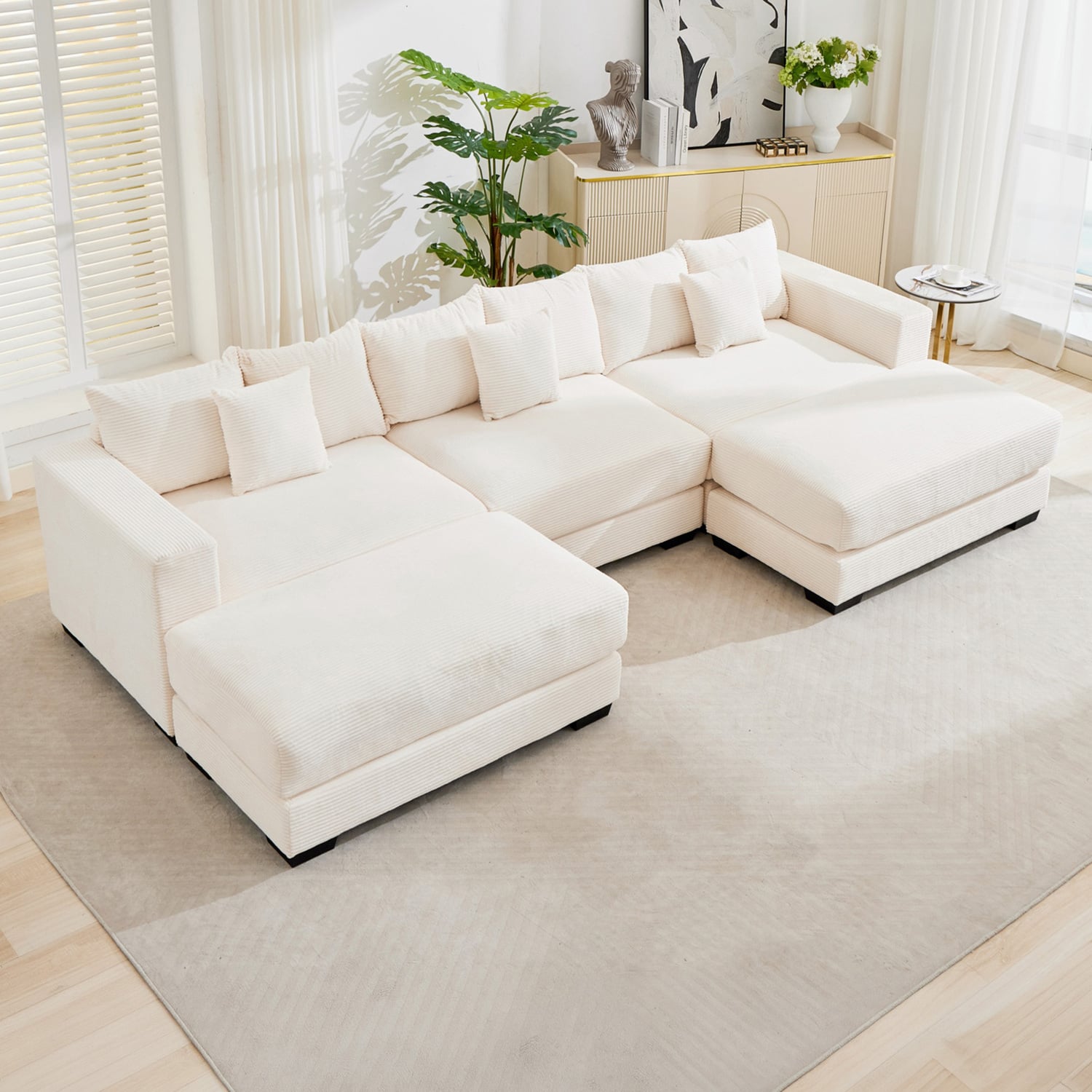 Winona 4 Seater Corduroy Modular Sofa & Ottoman Set