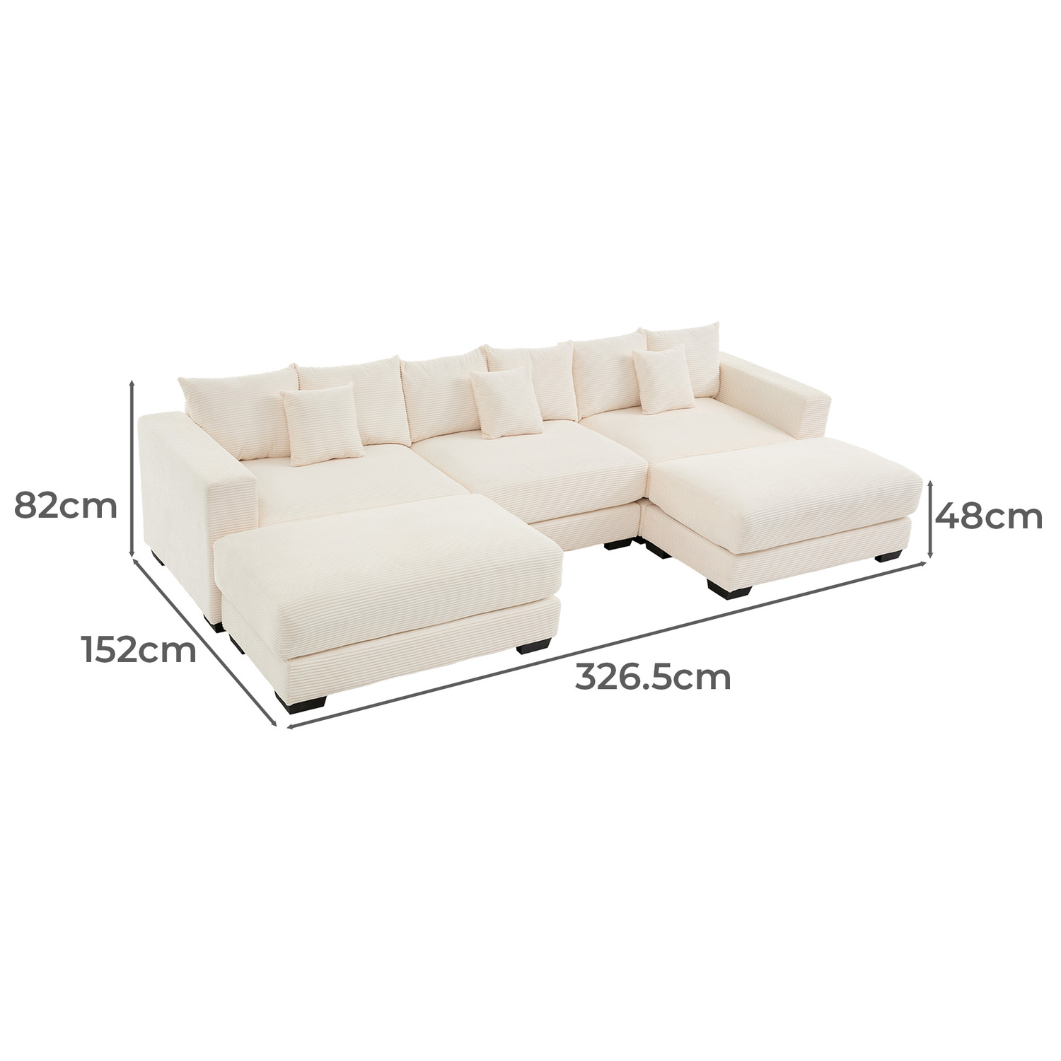 Winona 4 Seater Corduroy Modular Sofa & Ottoman Set