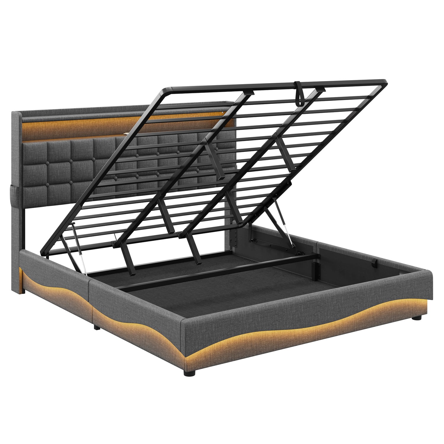 Facardo Gas Lift Storage Bed with LED & Charging Station