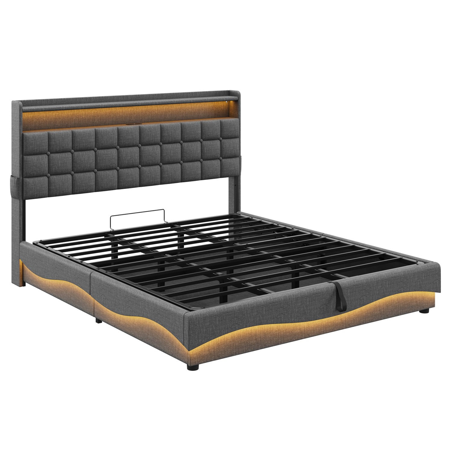 Facardo Gas Lift Storage Bed with LED & Charging Station
