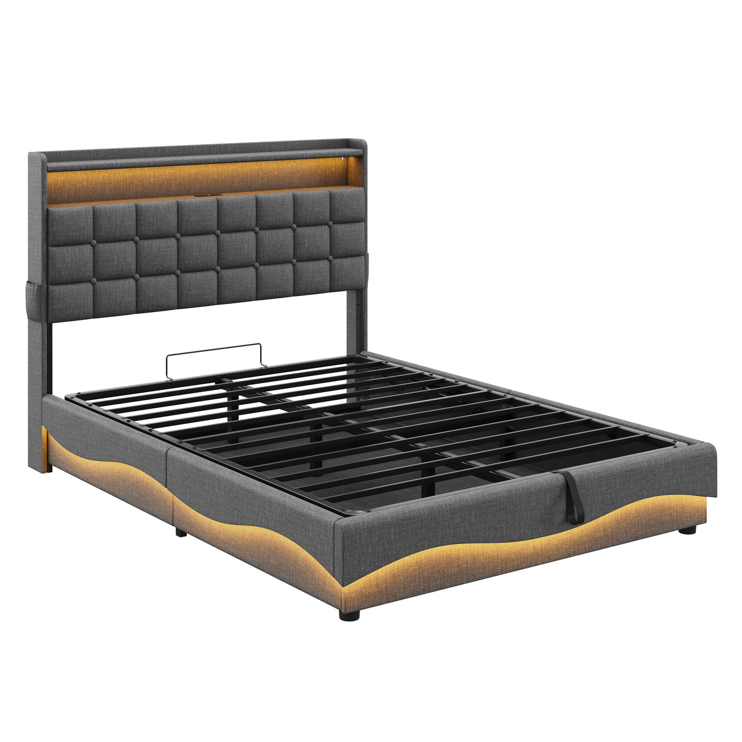 Facardo Gas Lift Storage Bed with LED & Charging Station