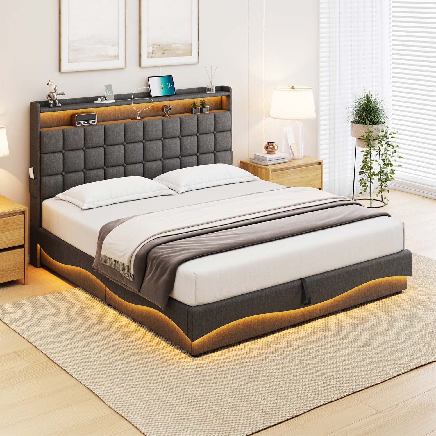 Facardo-Gas-Lift-Storage-Bed-Frame-with-Charging-Station