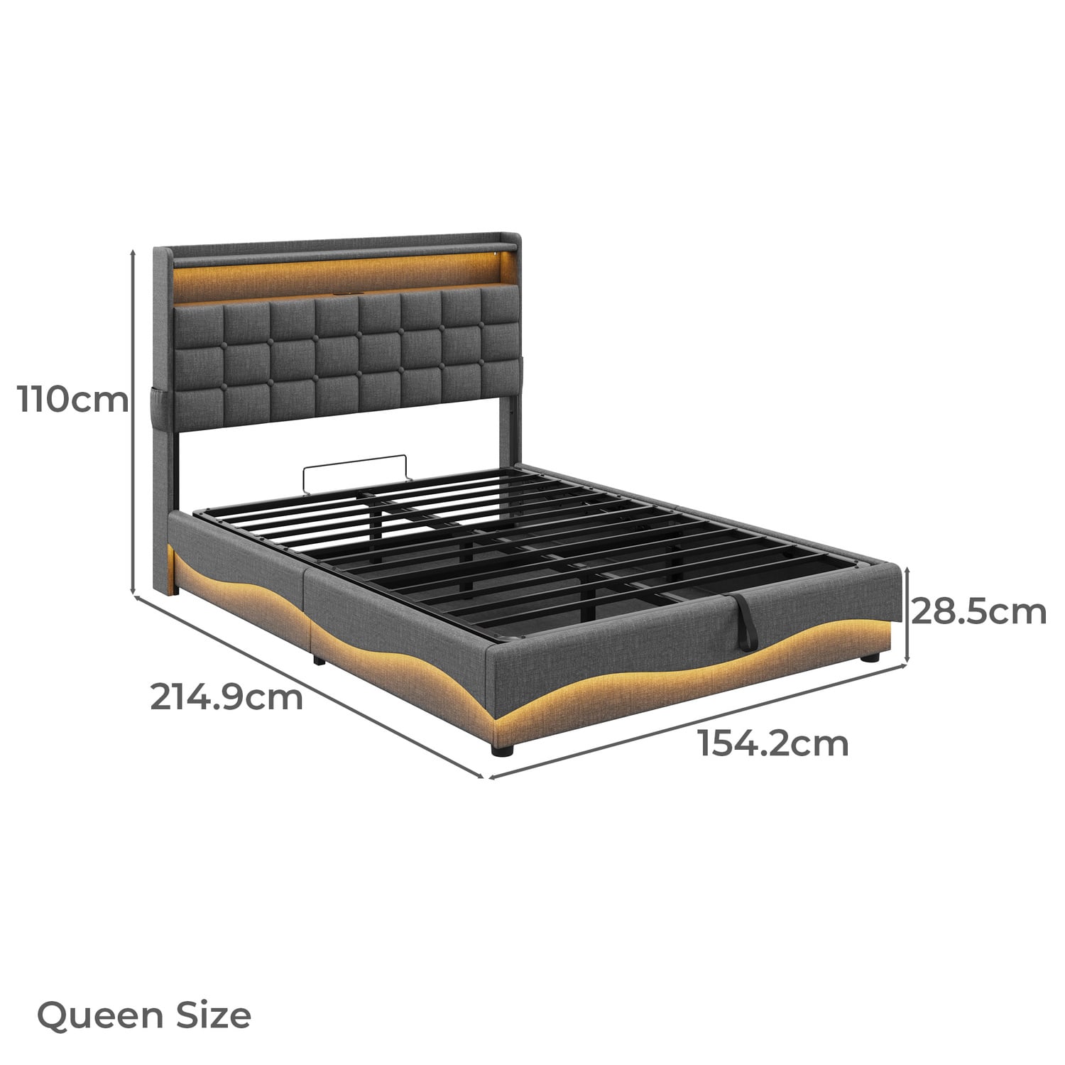 Facardo Gas Lift Storage Bed with LED & Charging Station