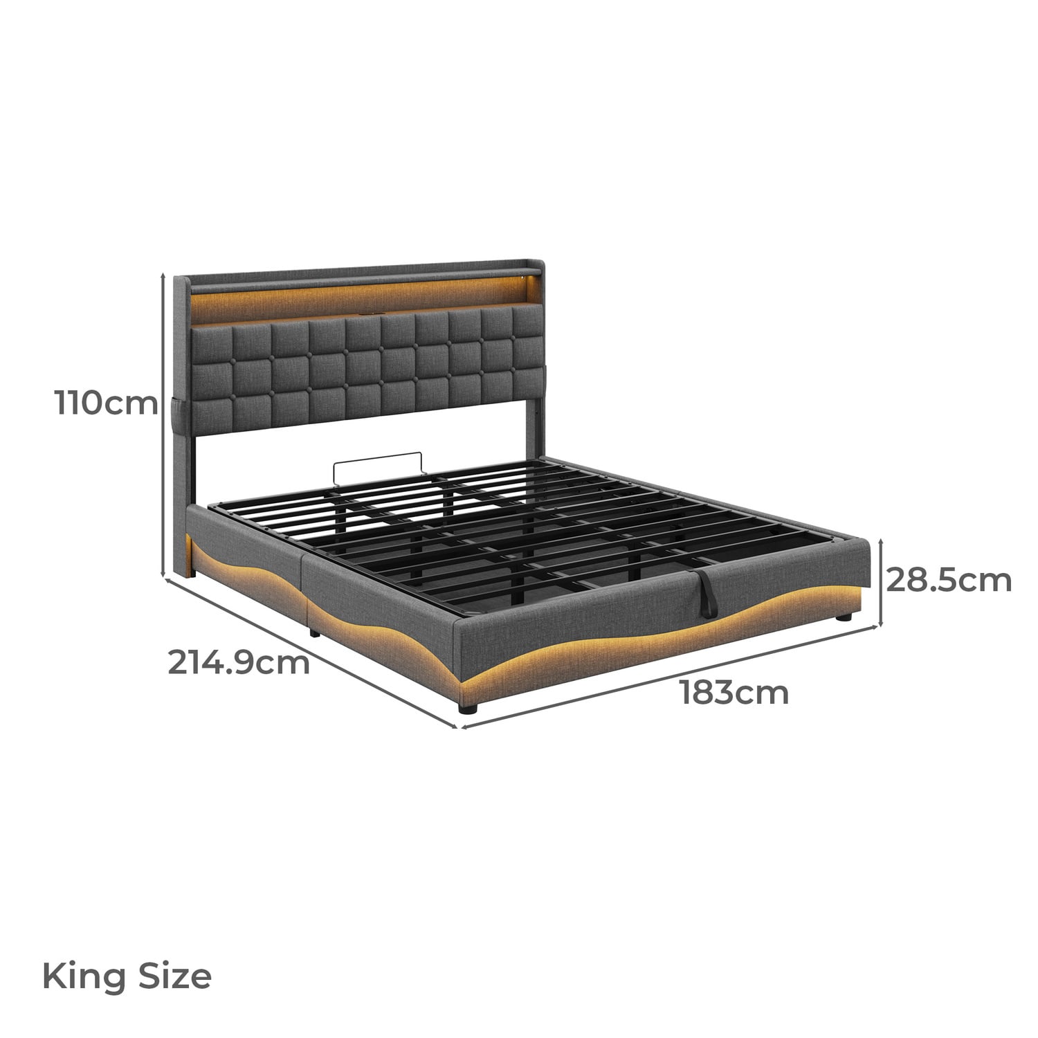 Facardo Gas Lift Storage Bed with LED & Charging Station
