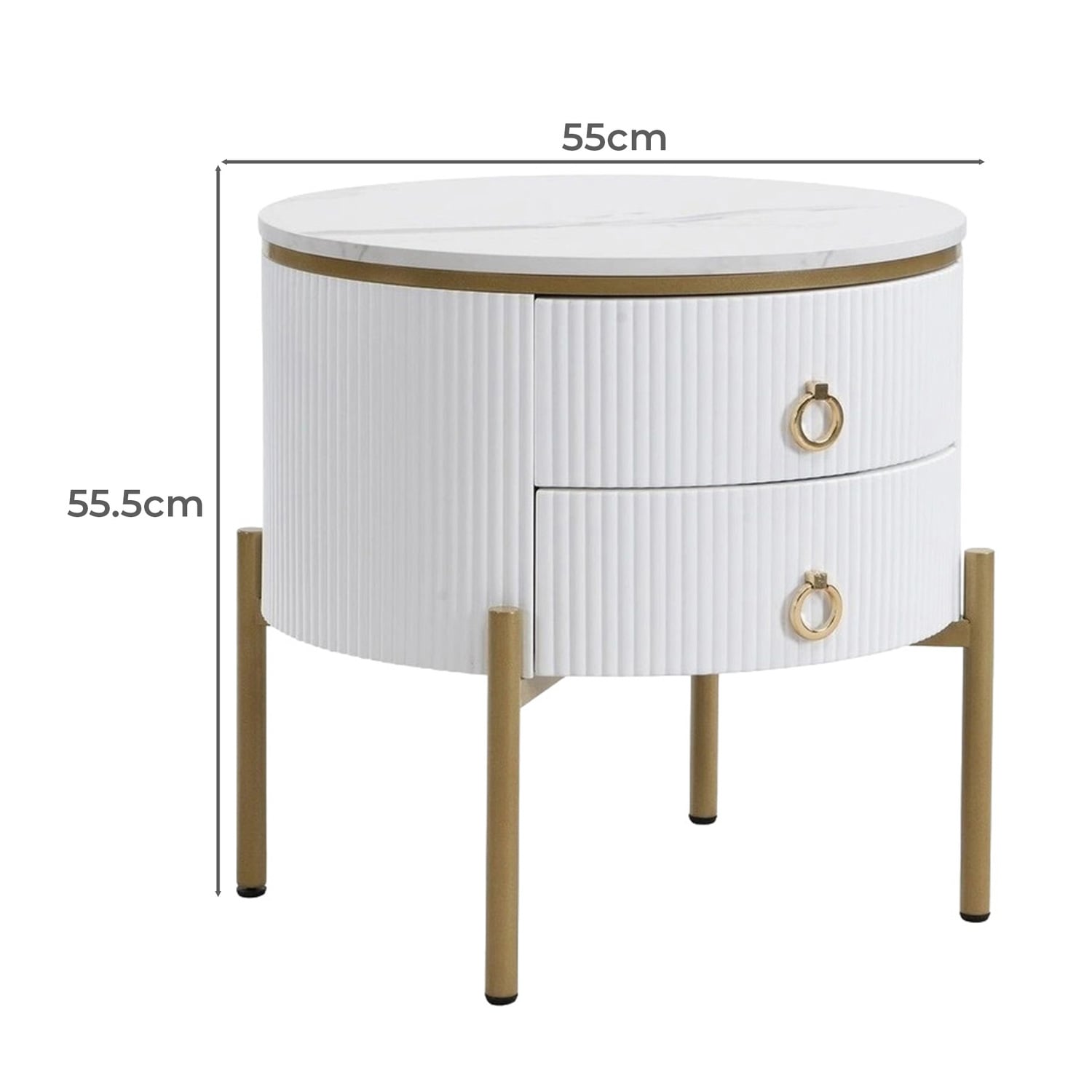 Lulu 2 Drawers Marble-Look Bedside Table
