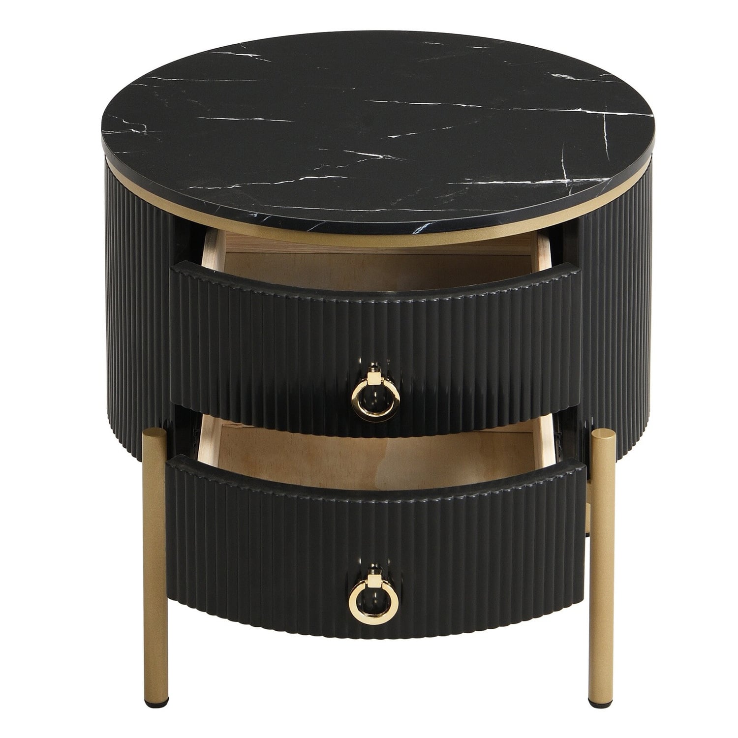 Lulu 2 Drawers Marble-Look Bedside Table