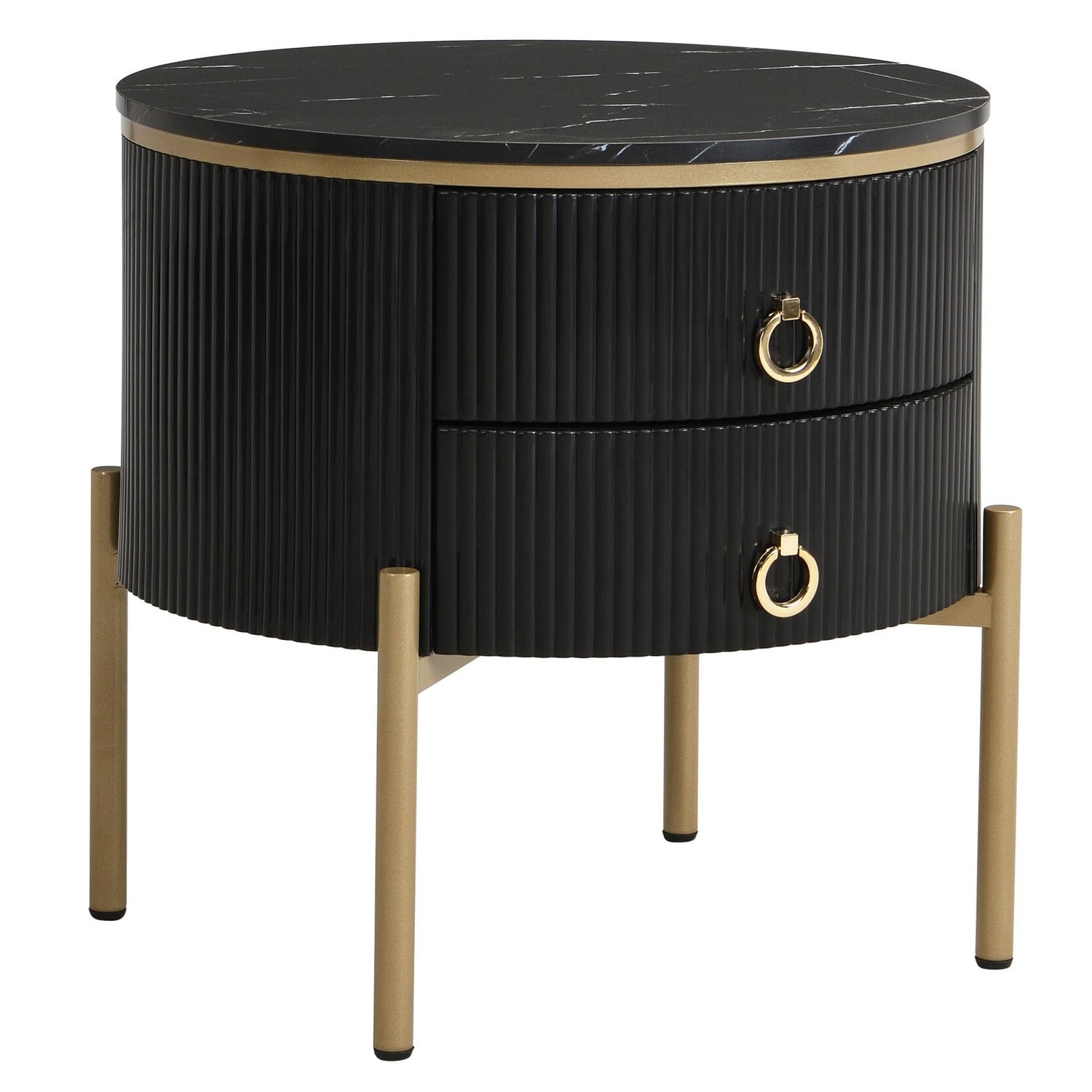 Lulu 2 Drawers Marble-Look Bedside Table