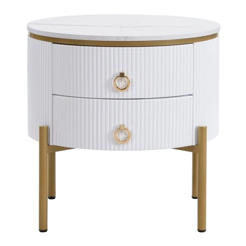 Lulu 2 Drawers Marble-Look Bedside Table