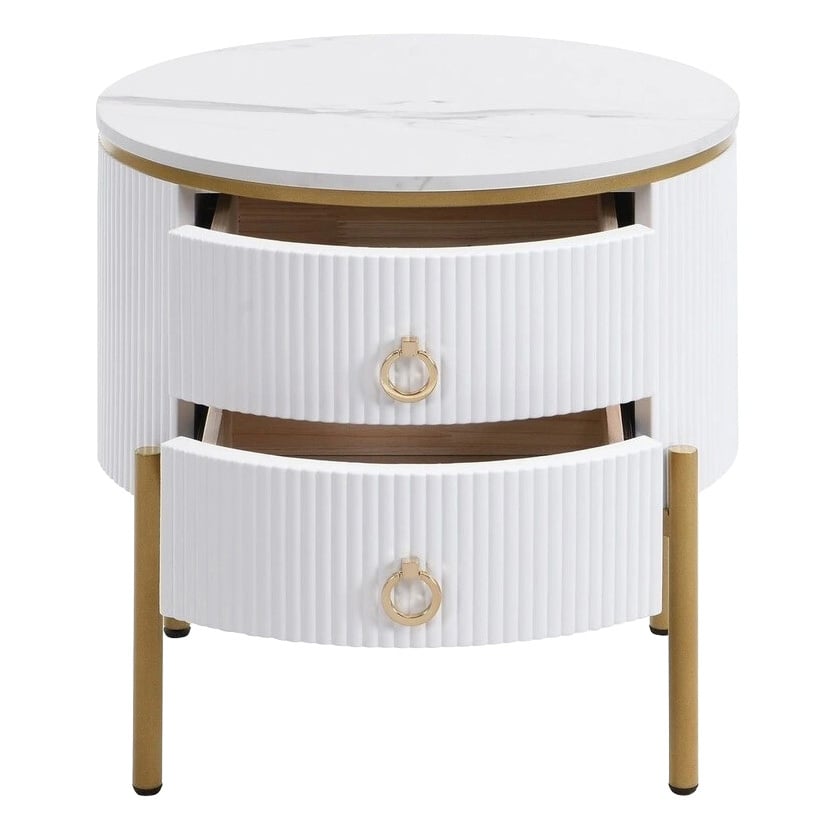 Lulu 2 Drawers Marble-Look Bedside Table