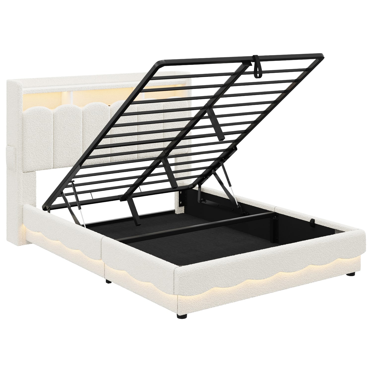 Lotus Boucle Gas Lift Bed Frame with Charging Station