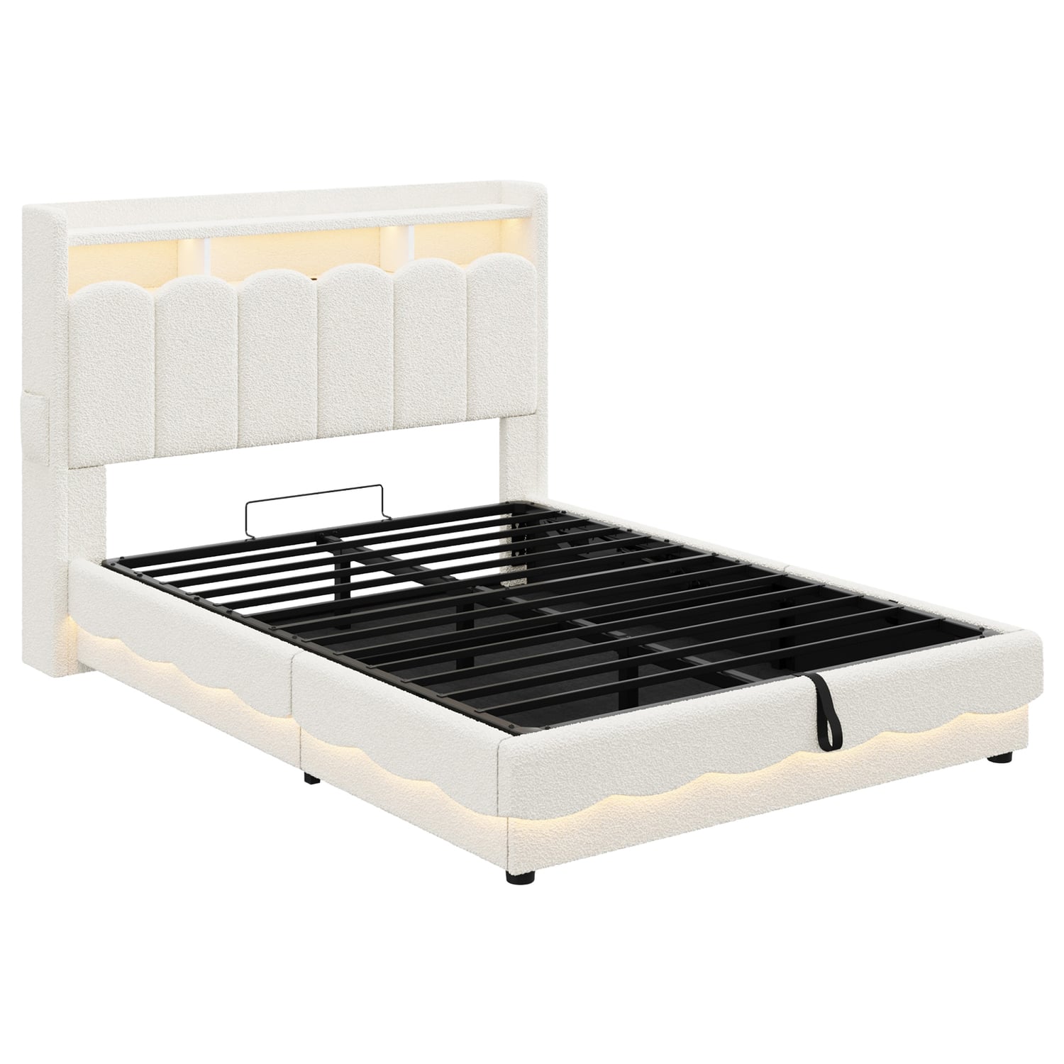 Lotus Boucle Gas Lift Bed Frame with Charging Station