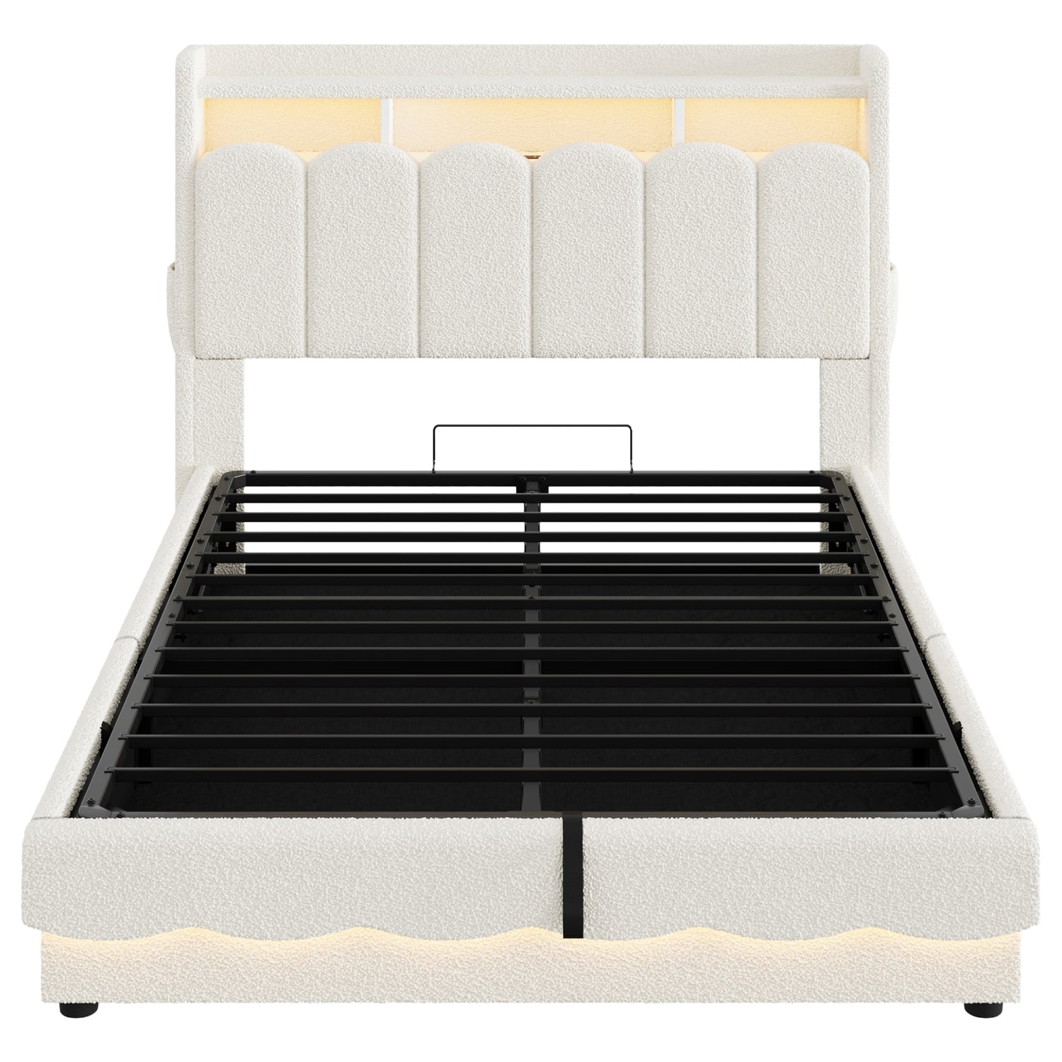 Lotus Boucle Gas Lift Bed Frame with Charging Station