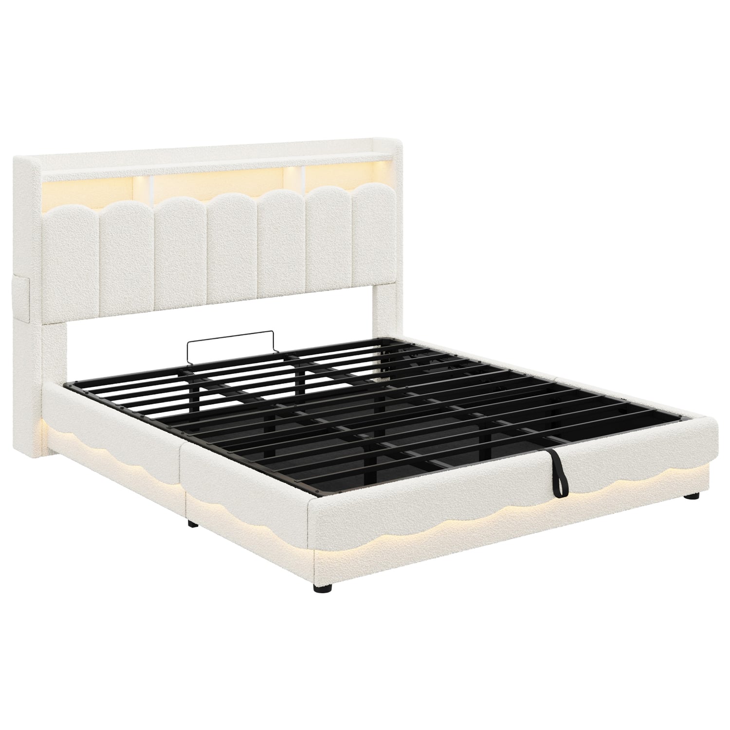 Lotus Boucle Gas Lift Bed Frame with Charging Station