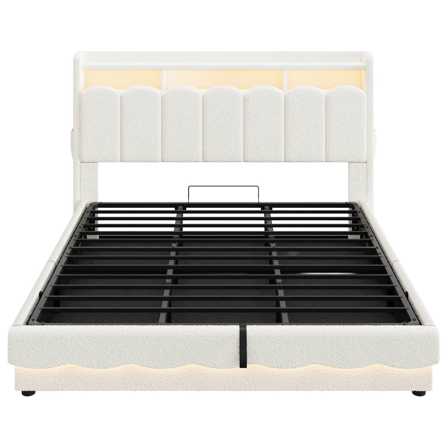 Lotus Boucle Gas Lift Bed Frame with Charging Station