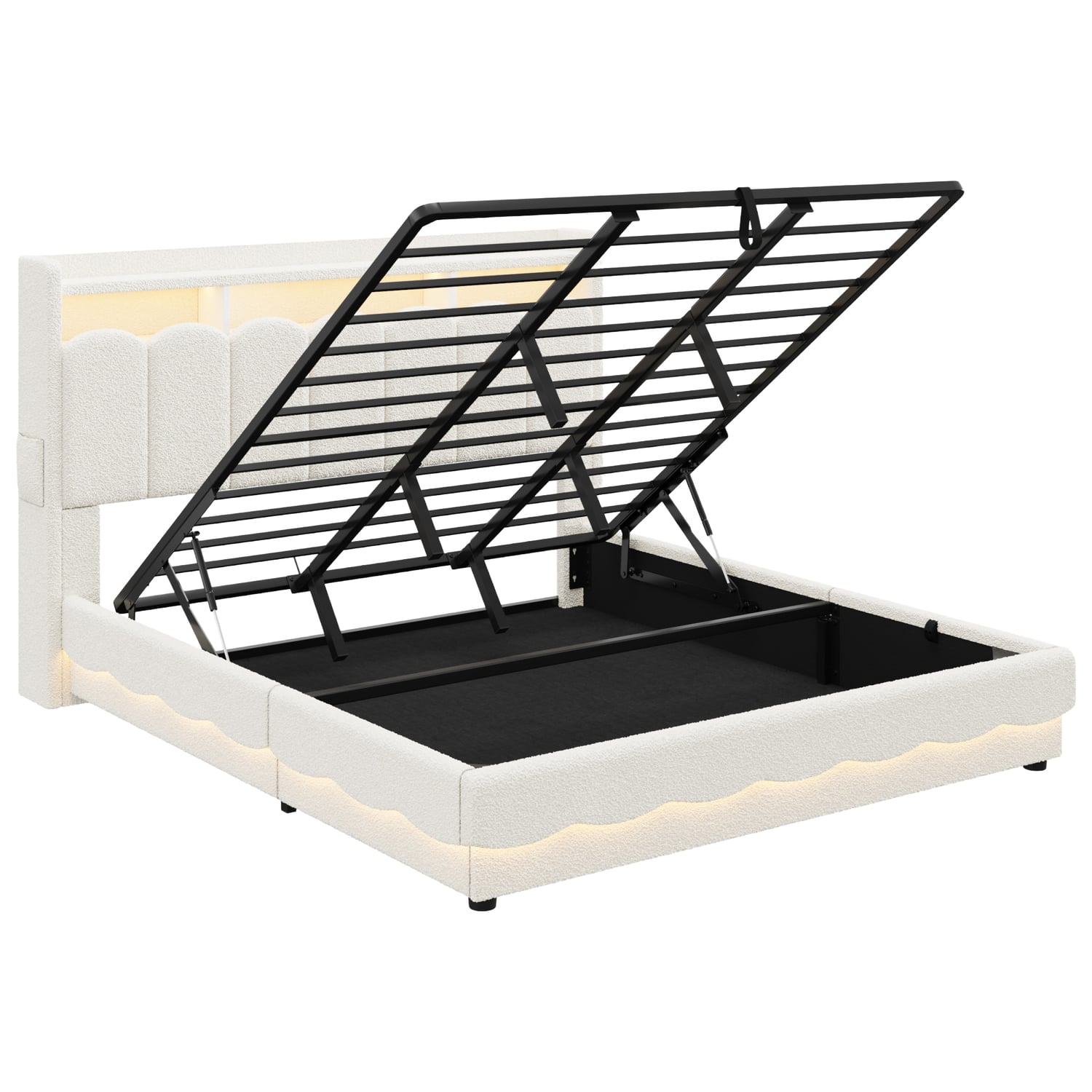 Lotus Boucle Gas Lift Bed Frame with Charging Station