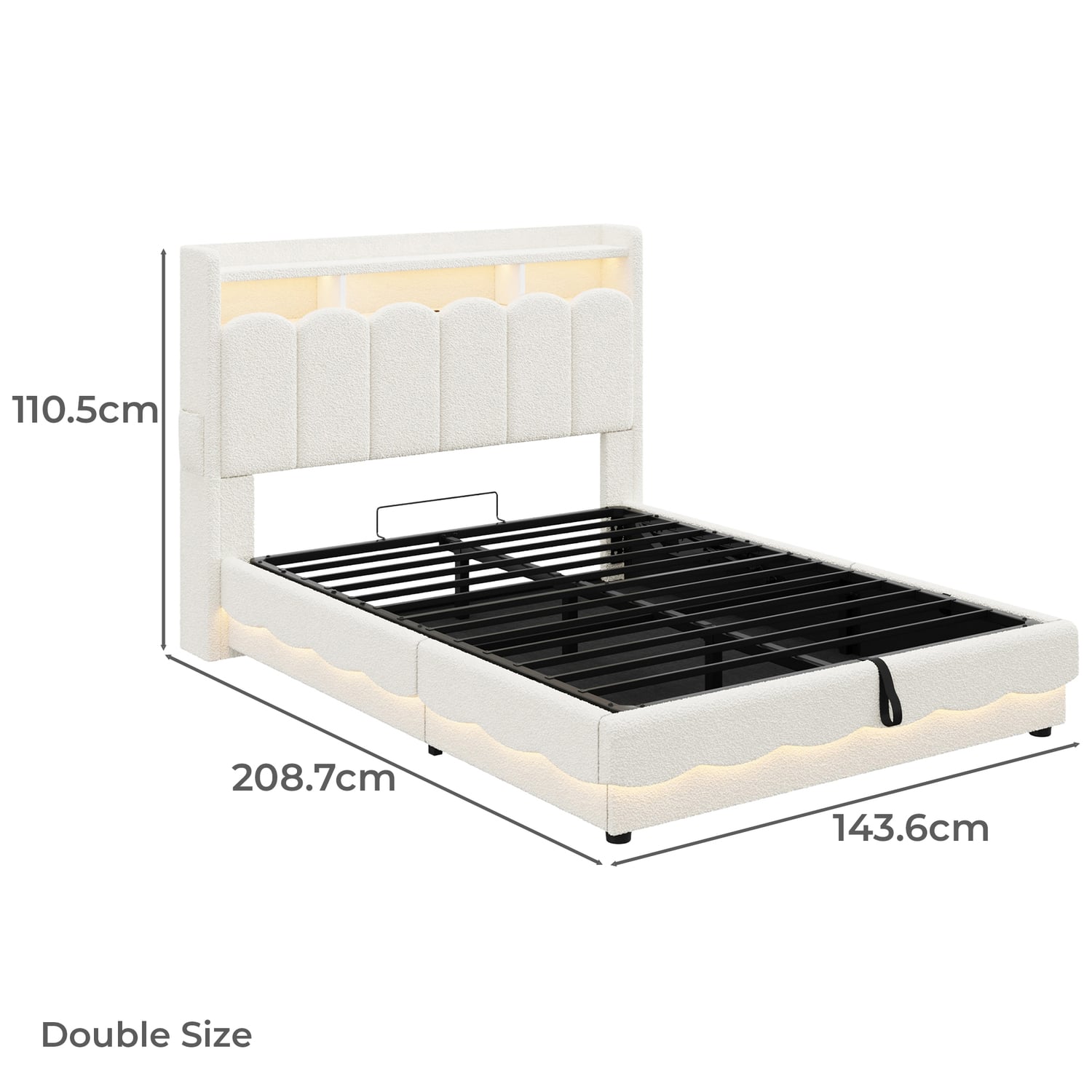 Lotus Boucle Gas Lift Bed Frame with Charging Station